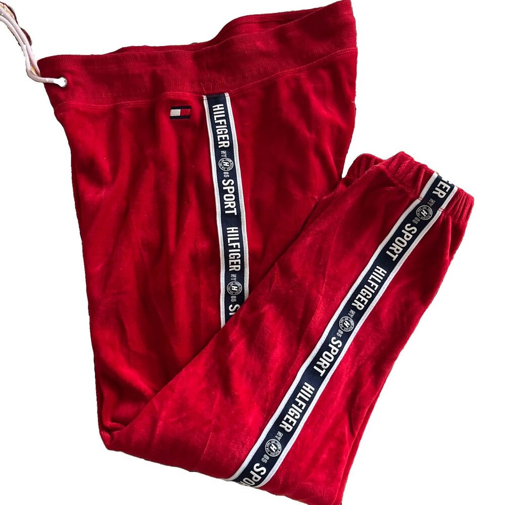 Vintage Y2k Tommy Hilfiger Baggy Crush Velvet Sweat Jogger Pants Size S